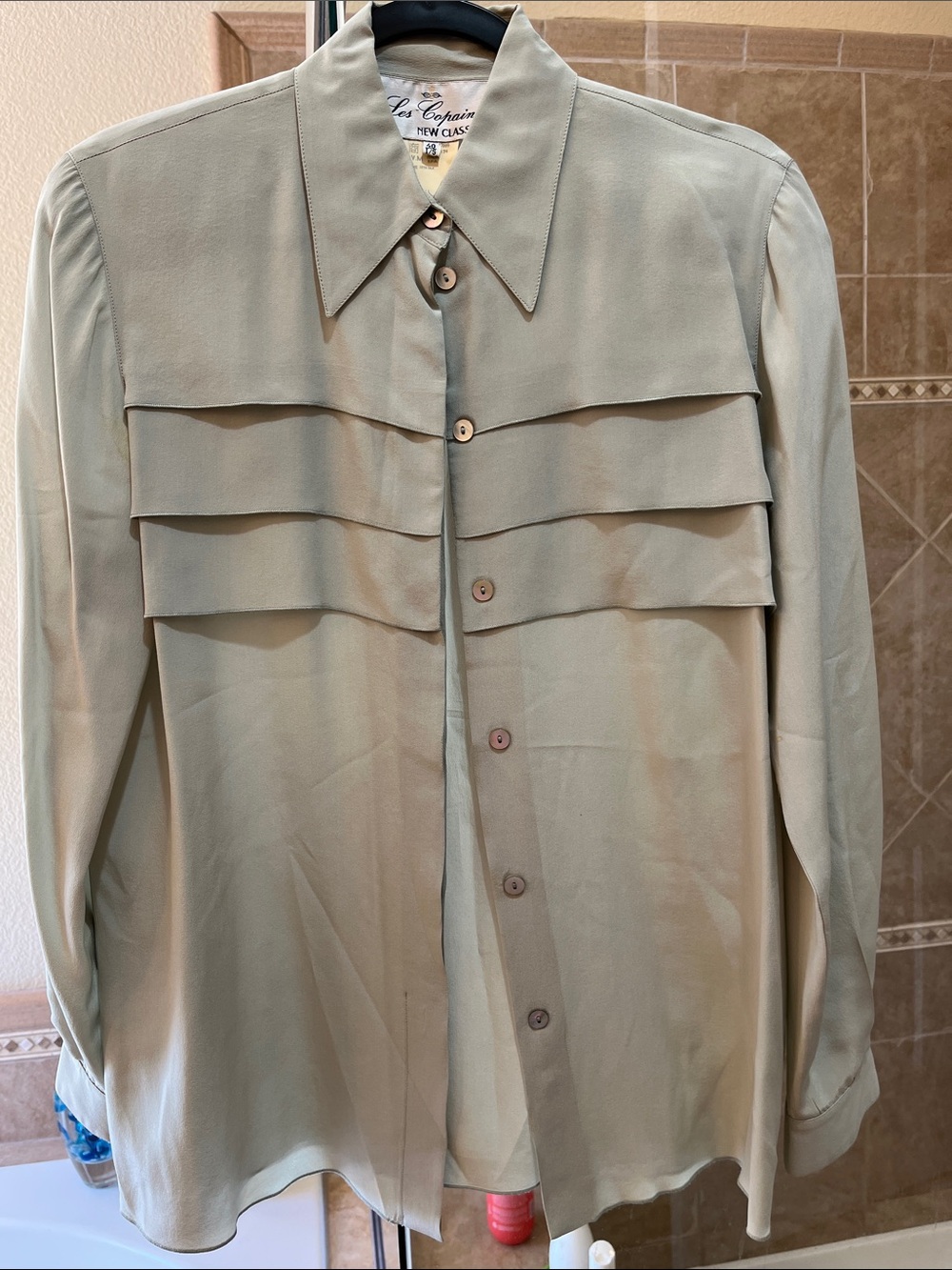 Les Copains Sage Green Tiered Yoke Button-Front Shirt